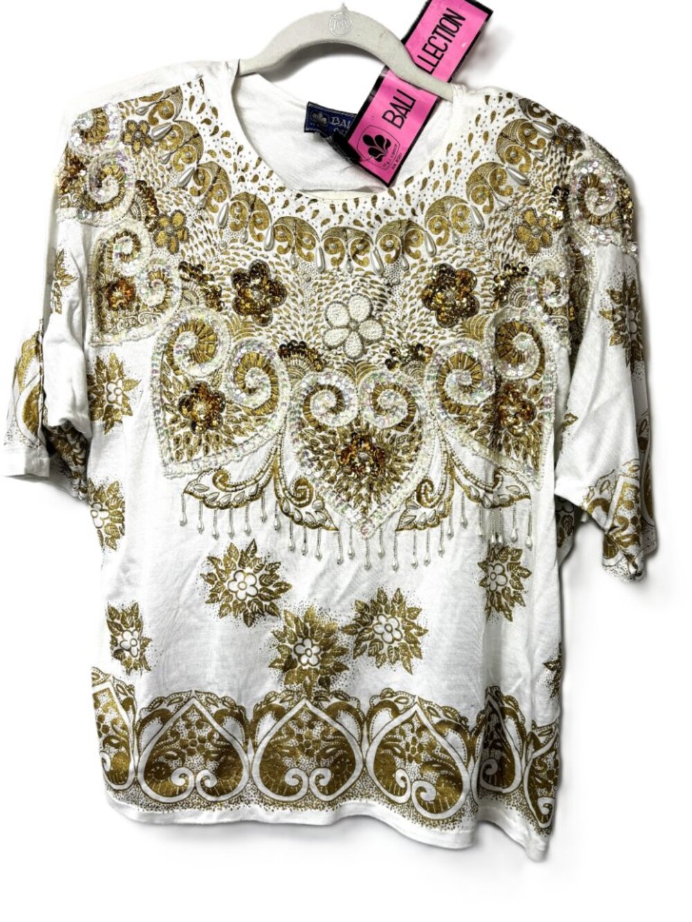 Vtg 80’s Bali Collection Summer Sequin Beaded Embellished  Tee Shirt NWT
